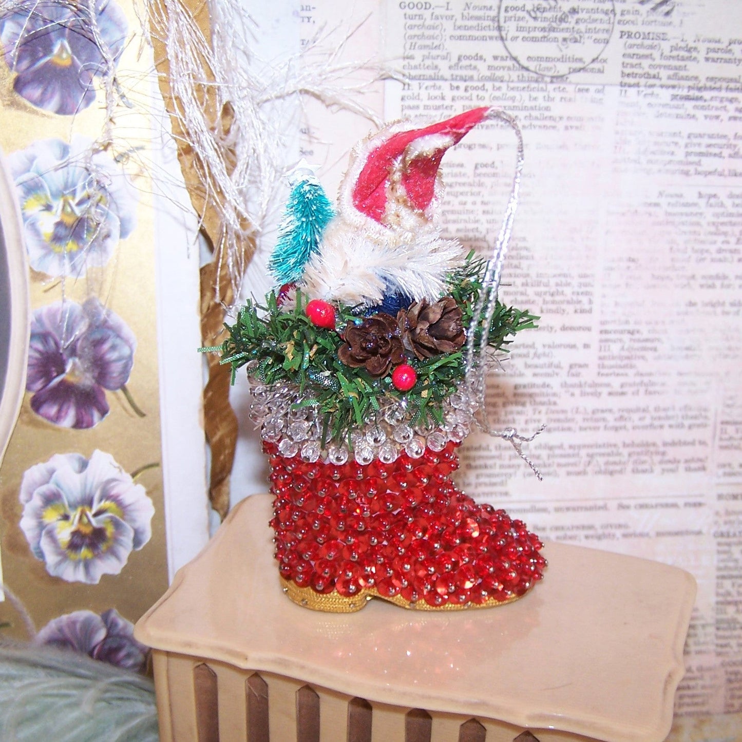 OOAK Mixed Media Christmas Ornament | RW&B Santa Claus - GREETINGS