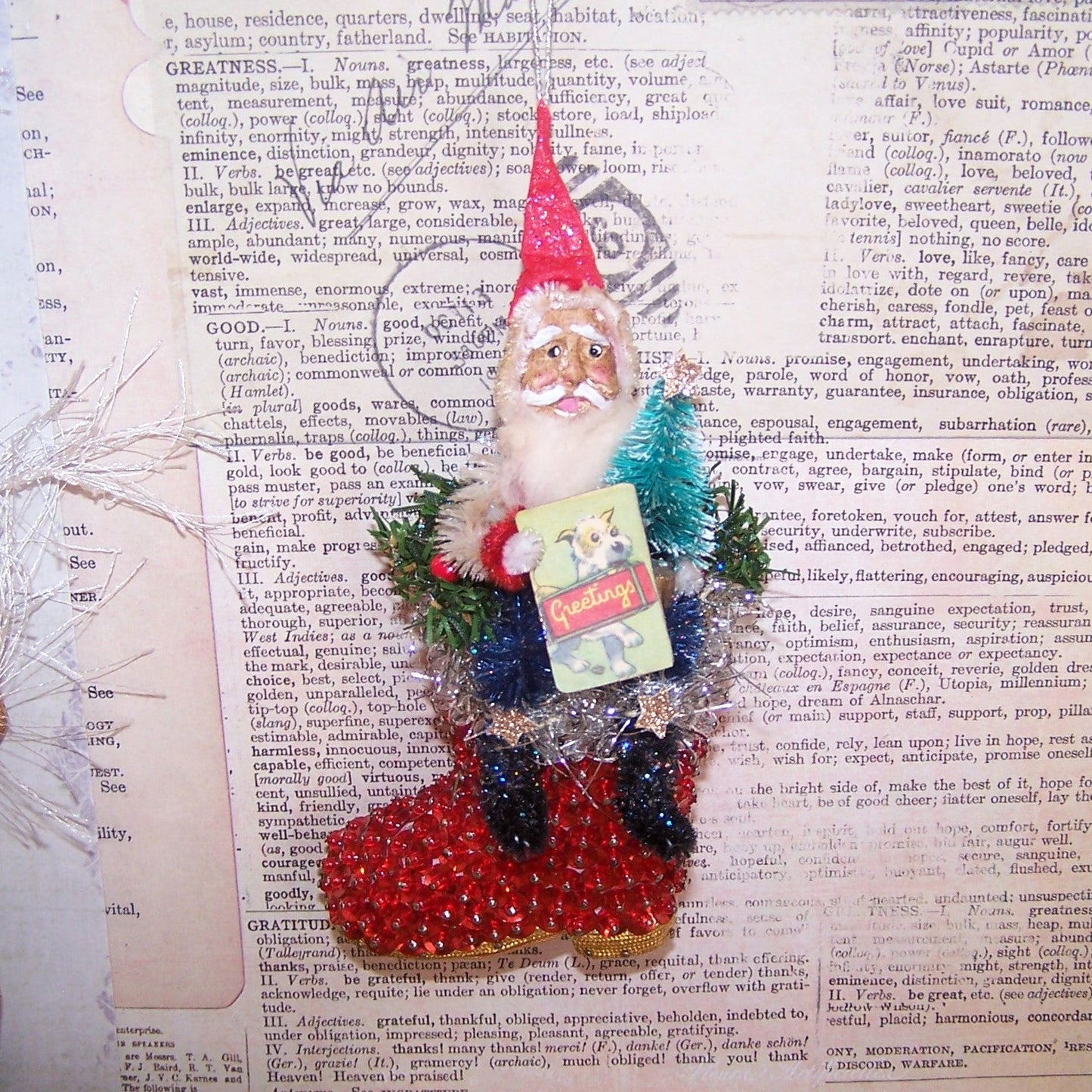 OOAK Mixed Media Christmas Ornament | RW&B Santa Claus - GREETINGS