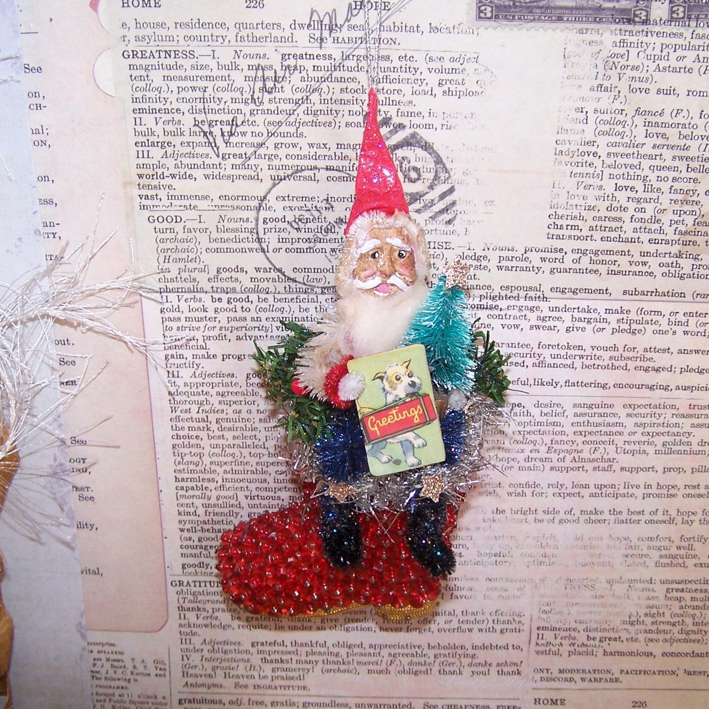 OOAK Mixed Media Christmas Ornament | RW&B Santa Claus - GREETINGS