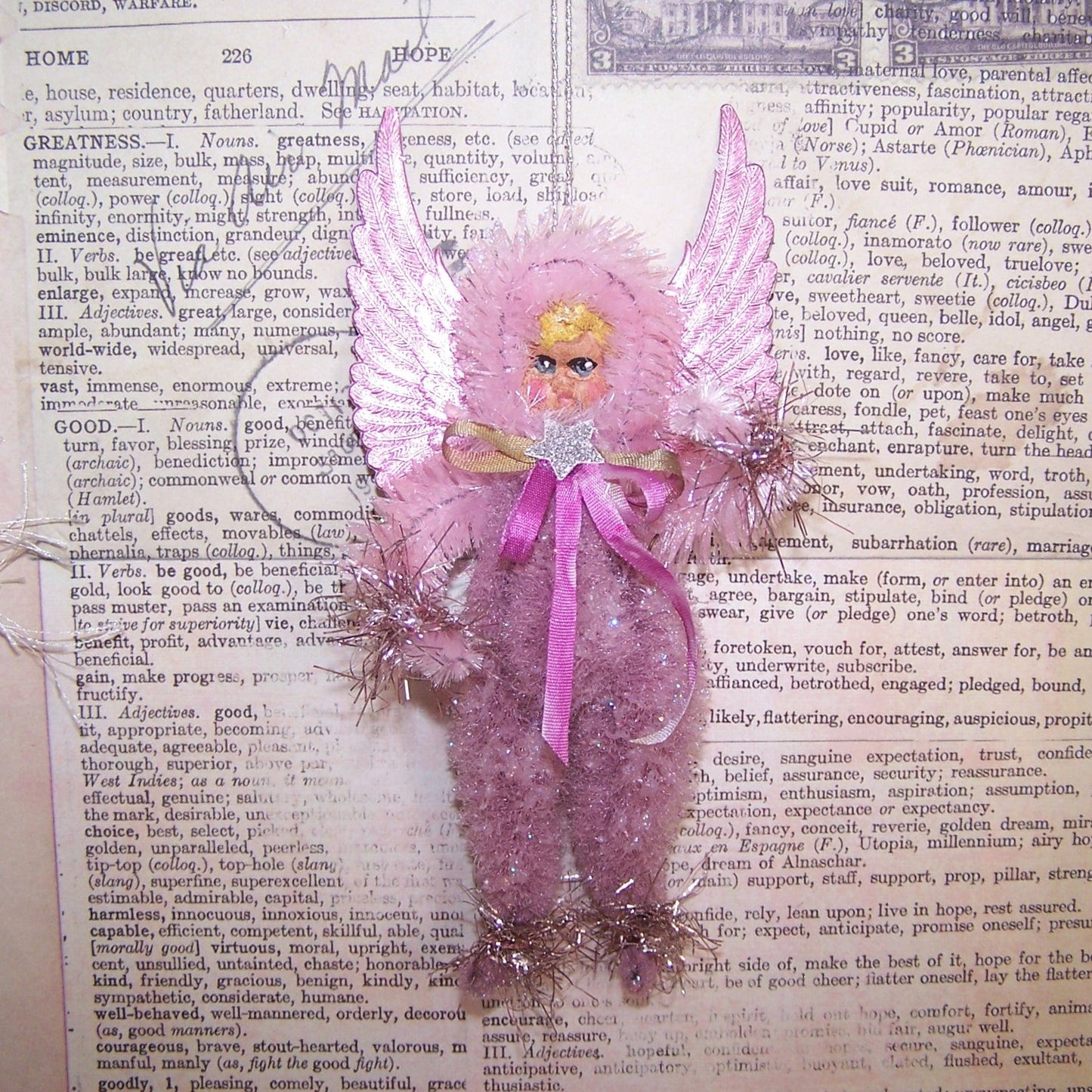 Chenille Christmas Ornament - Pink and Mauve Guardian Angel