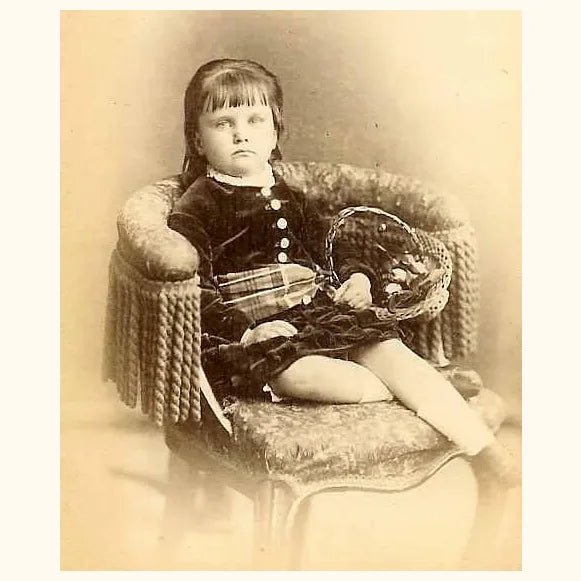 Antique Cabinet Card Photograph - Young Girl with Basket of Flowers