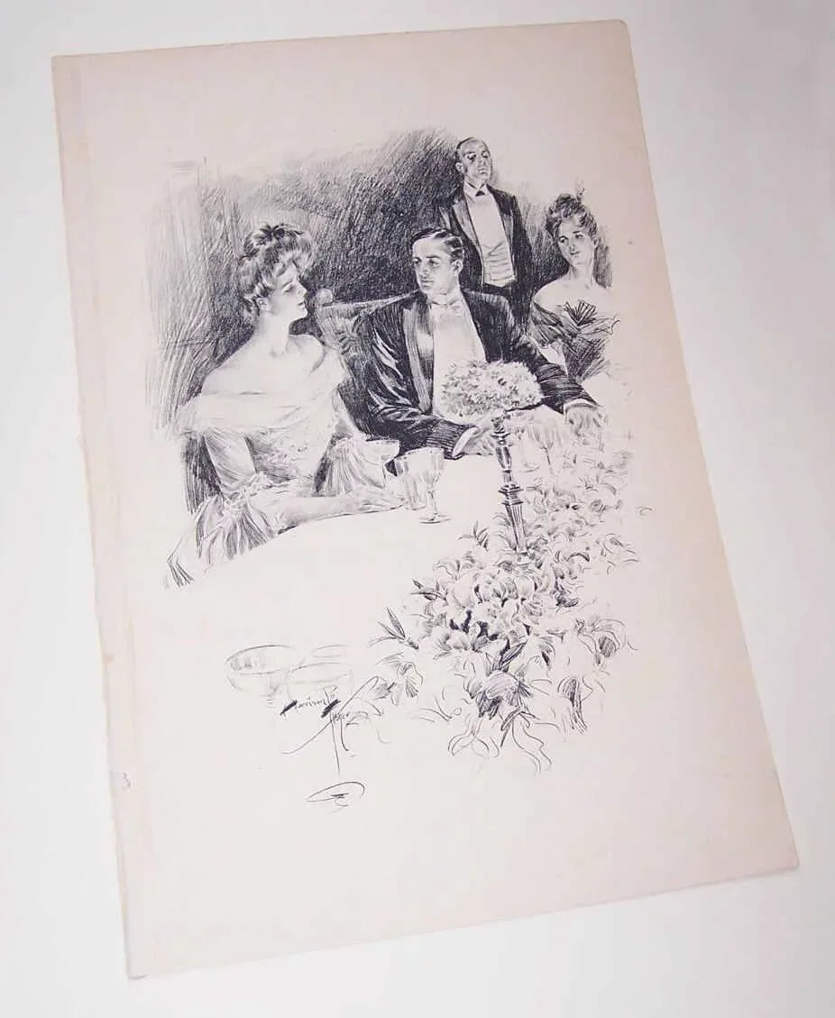 Book Illustration by Harrison Fisher - Lady & Gent at the Dinner Table