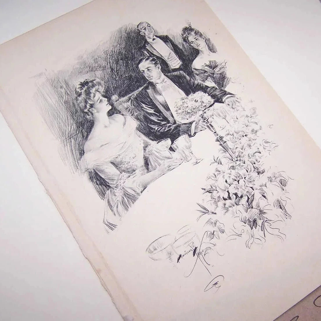 Book Illustration by Harrison Fisher - Lady & Gent at the Dinner Table
