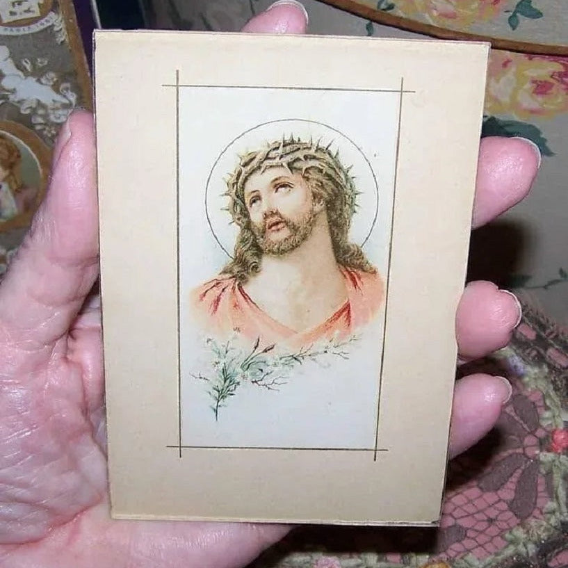 German Antique Religious Print - Jesus Christ with Crown of Thorns