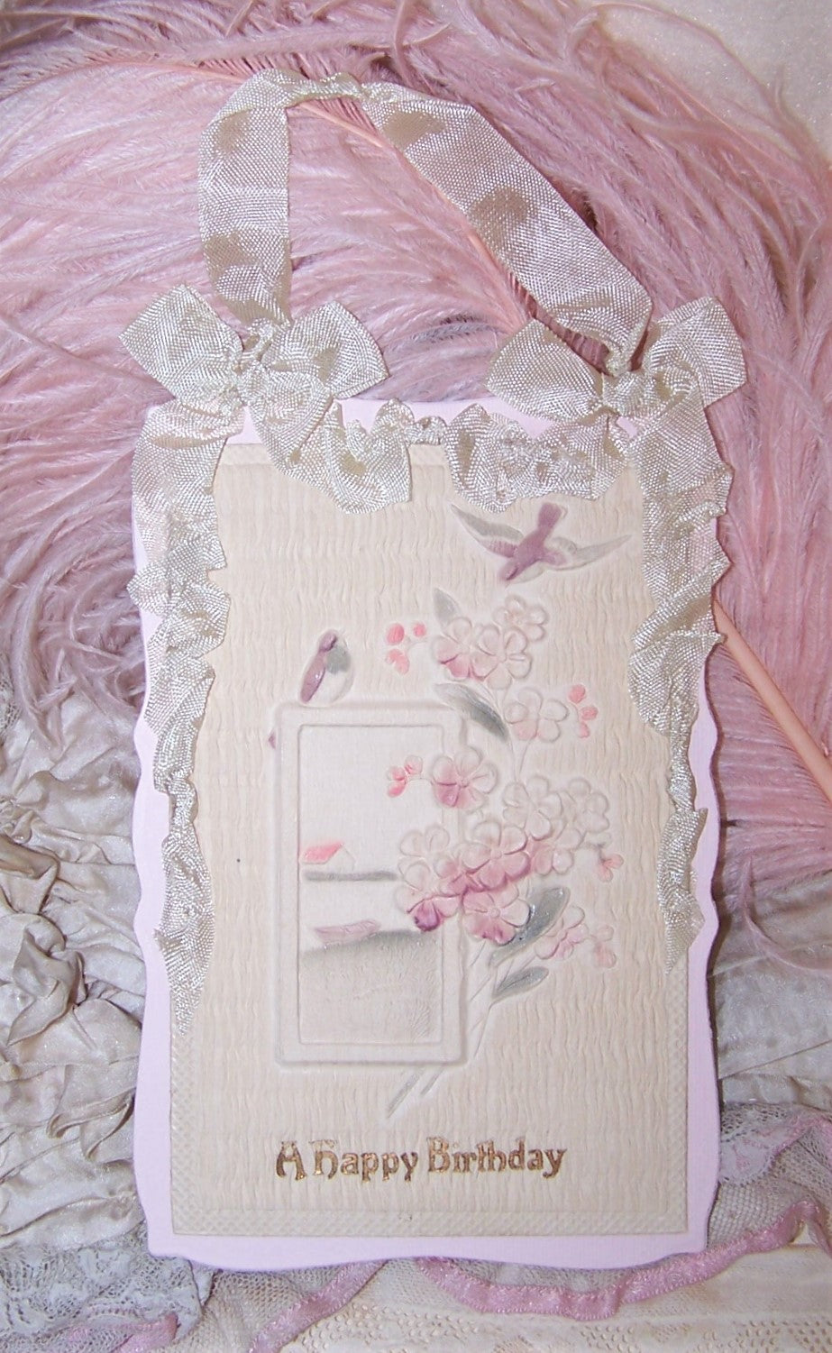 Upcycled Mixed Media Postcard Ornament - Happy Birthday