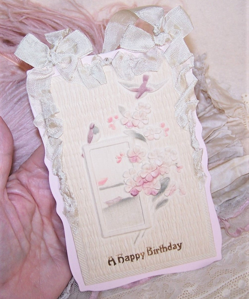 Upcycled Mixed Media Postcard Ornament - Happy Birthday