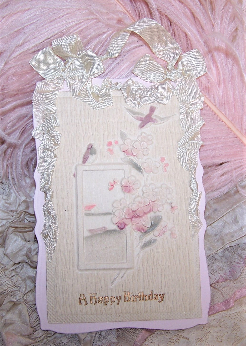 Upcycled Mixed Media Postcard Ornament - Happy Birthday