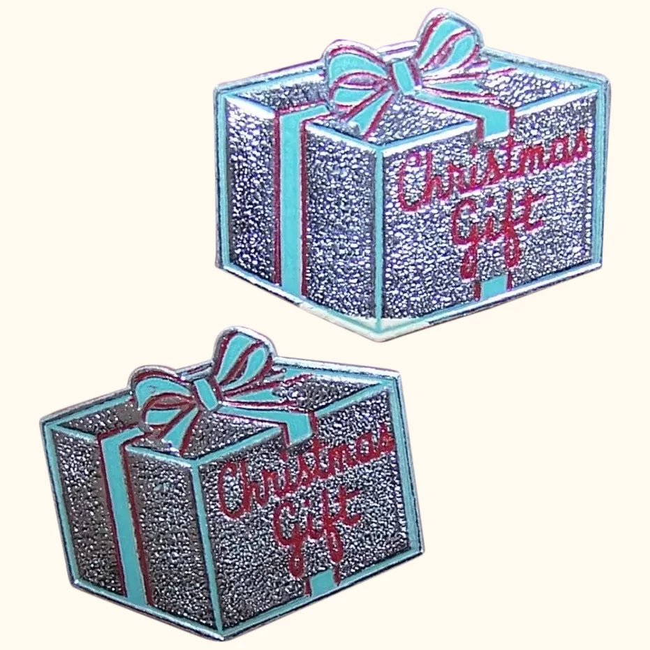 Art Deco Set/10 Gummed Silver Foil Christmas Package Stickers