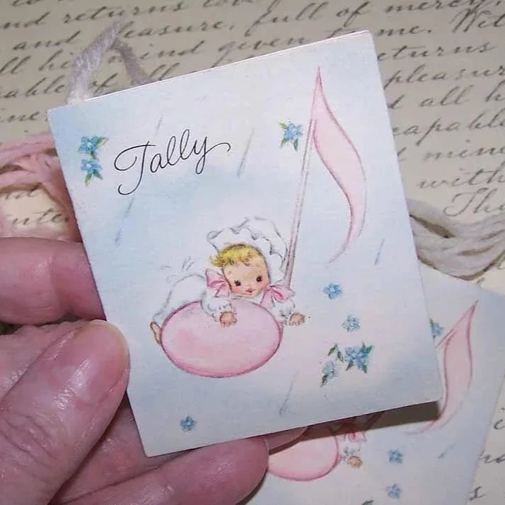 Set/11 Unused Hallmark Baby Shower Bridge Tallies - Pink & White Girl