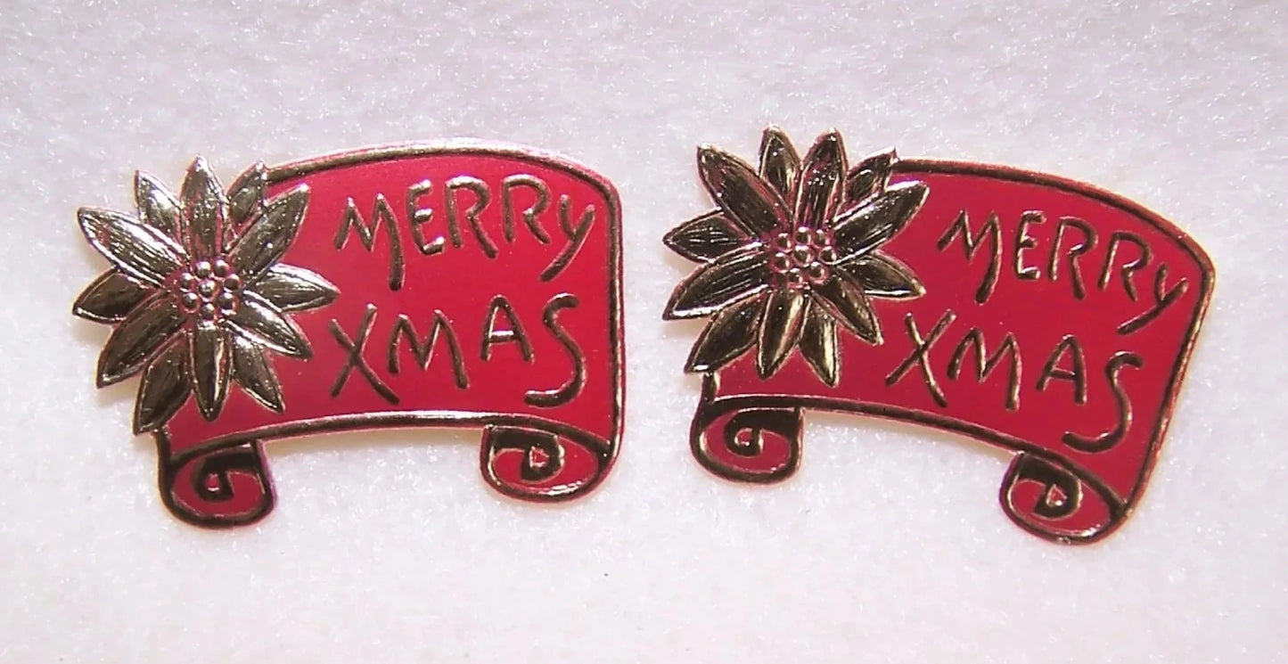 Art Deco Set/5 Gummed Red Gold Foil Merry Xmas Package Stickers