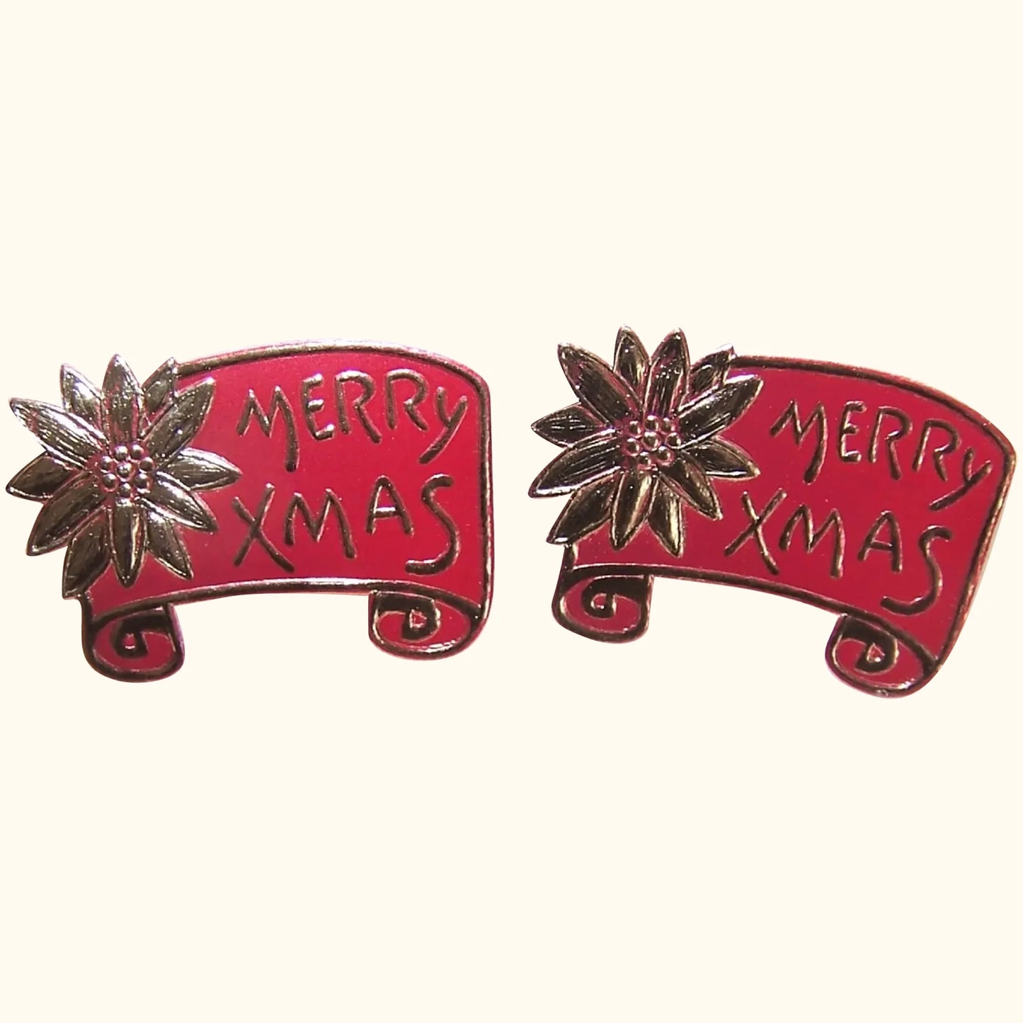Art Deco Set/5 Gummed Red Gold Foil Merry Xmas Package Stickers
