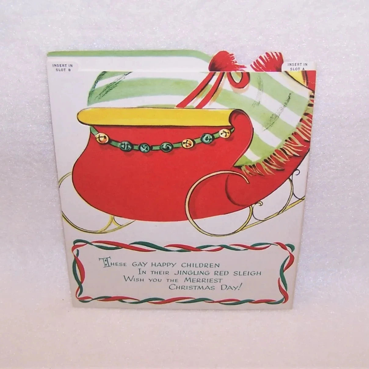 Unused Vintage Greeting Card - Merry Christmas | Children in Sleigh