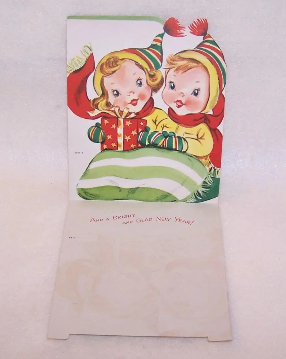 Unused Vintage Greeting Card - Merry Christmas | Children in Sleigh