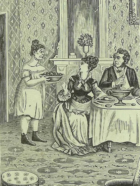 Antique trade? card that would have been considered humorous back in the old days. Entitled "How Biddy Serve the Tomatoes Undressed." Perfect for framing.