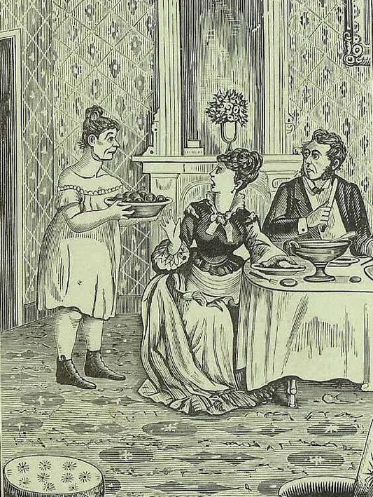 Antique trade? card that would have been considered humorous back in the old days. Entitled "How Biddy Serve the Tomatoes Undressed."  Perfect for framing.