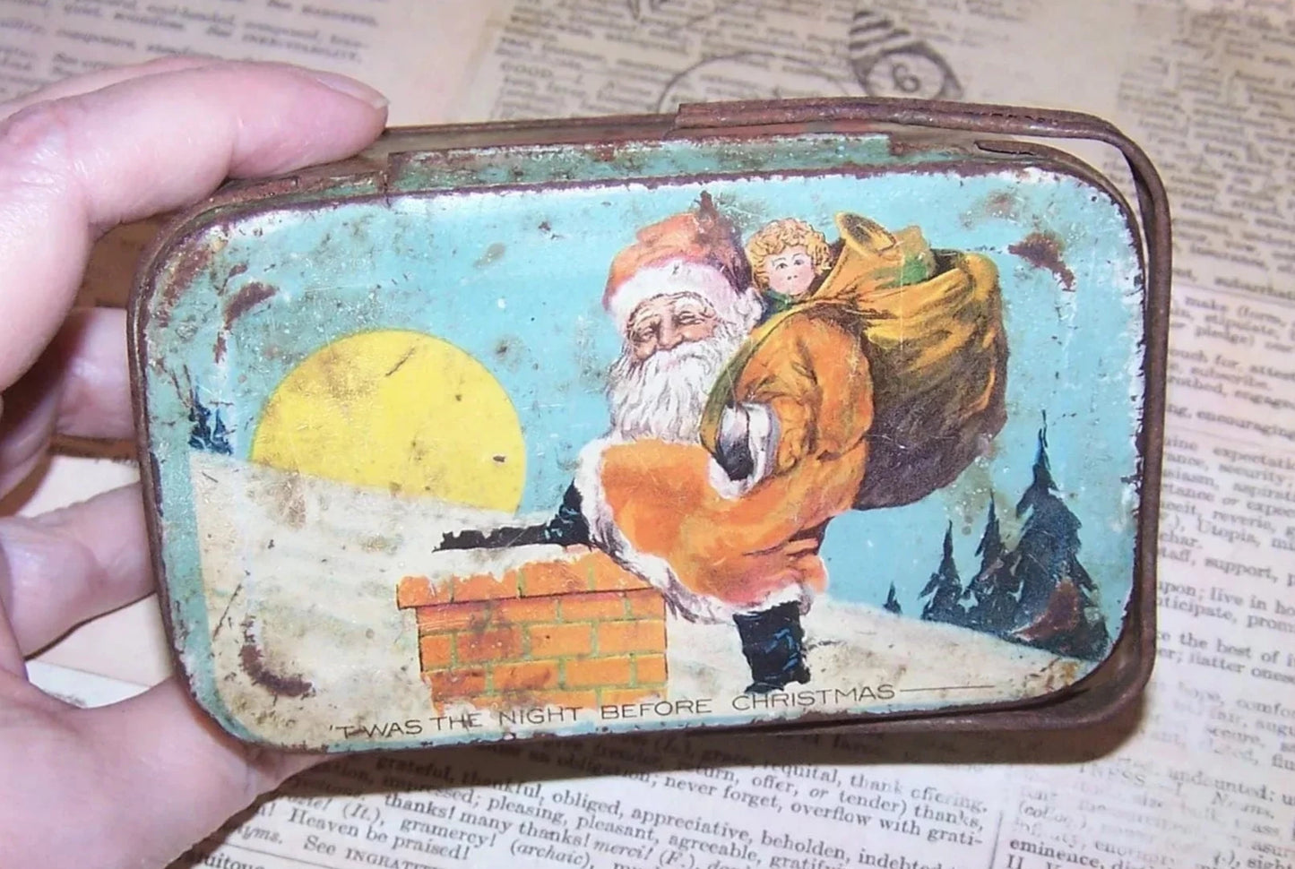 Vintage Tindeco Night Before Christmas Tin Box Candy Container