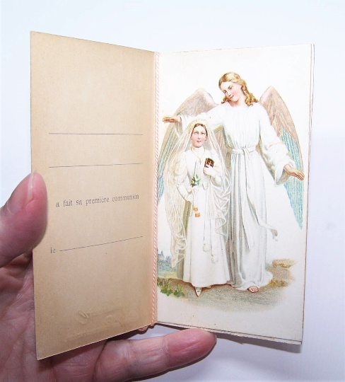 Antique French Religious Souvenir of First Communion | Angel Cover