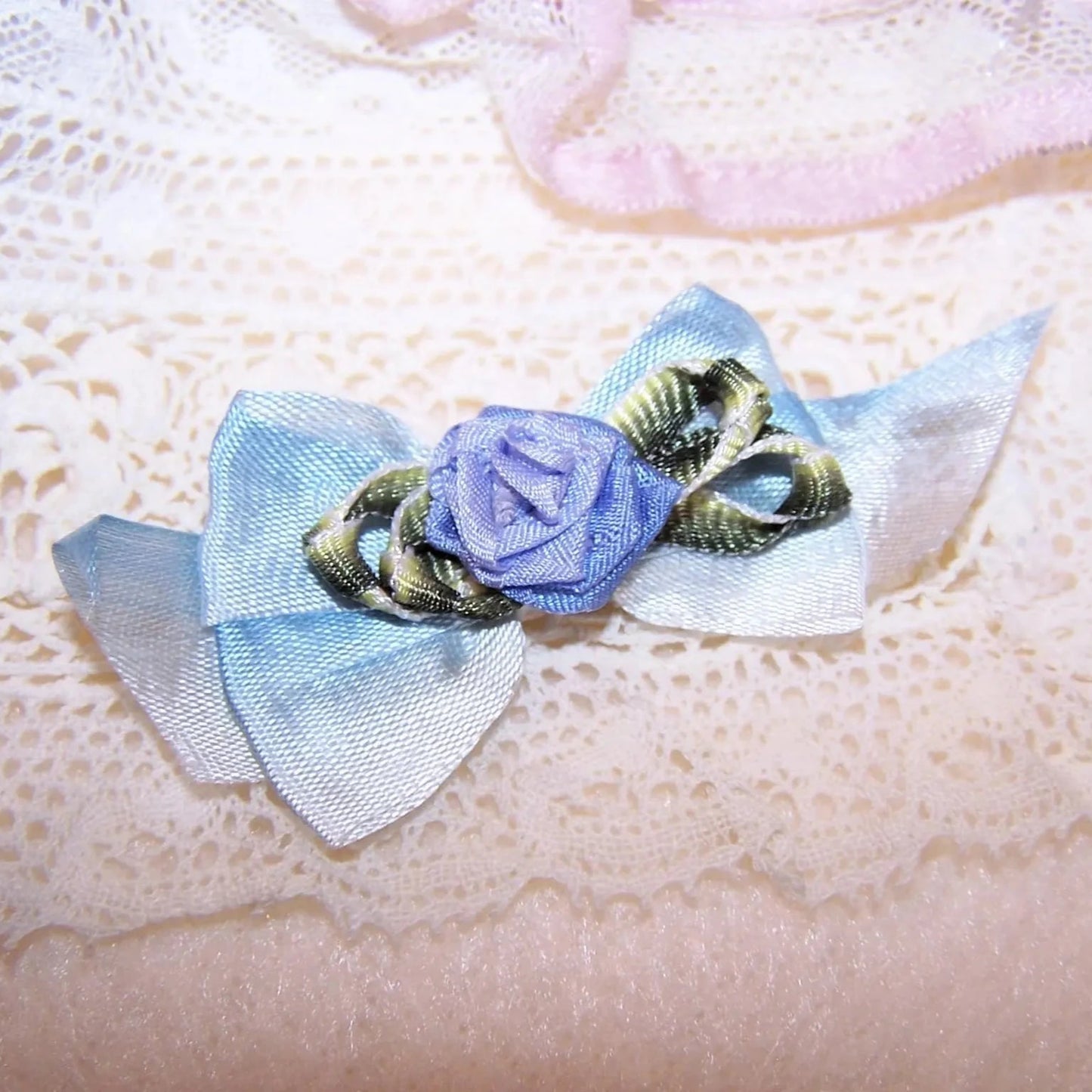 Revival French Ribbonwork Rose - Periwinkle Blue Silk and Ombre Ribbon