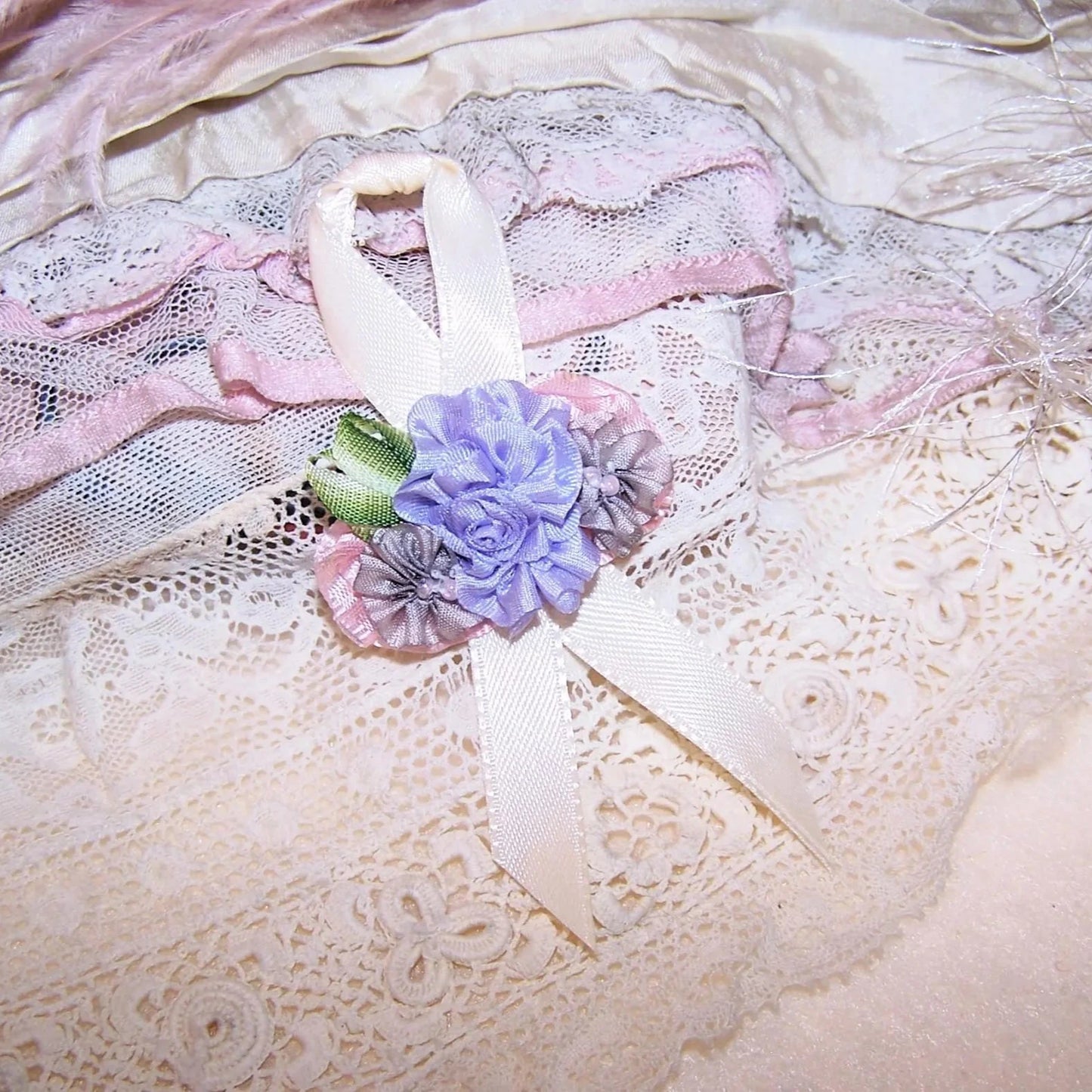 Revival French Ribbonwork Applique - Lavender / Dusty Mauve Florals