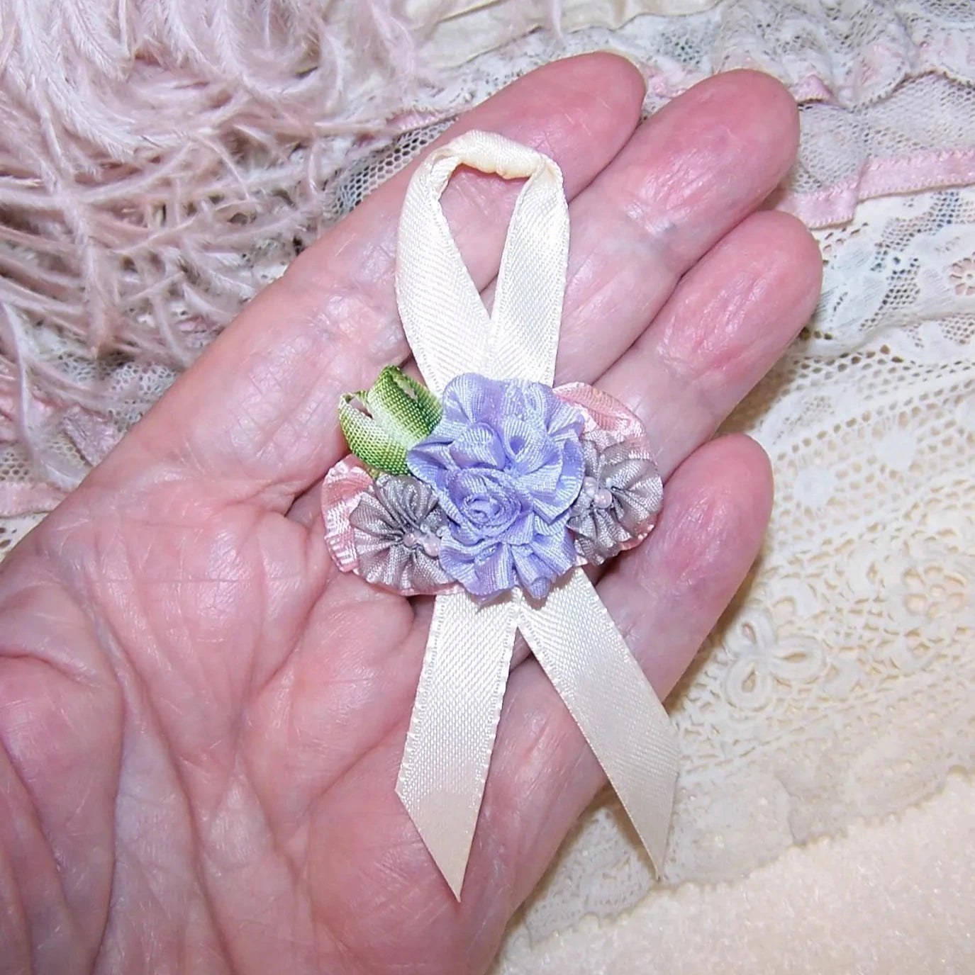 Revival French Ribbonwork Applique - Lavender / Dusty Mauve Florals