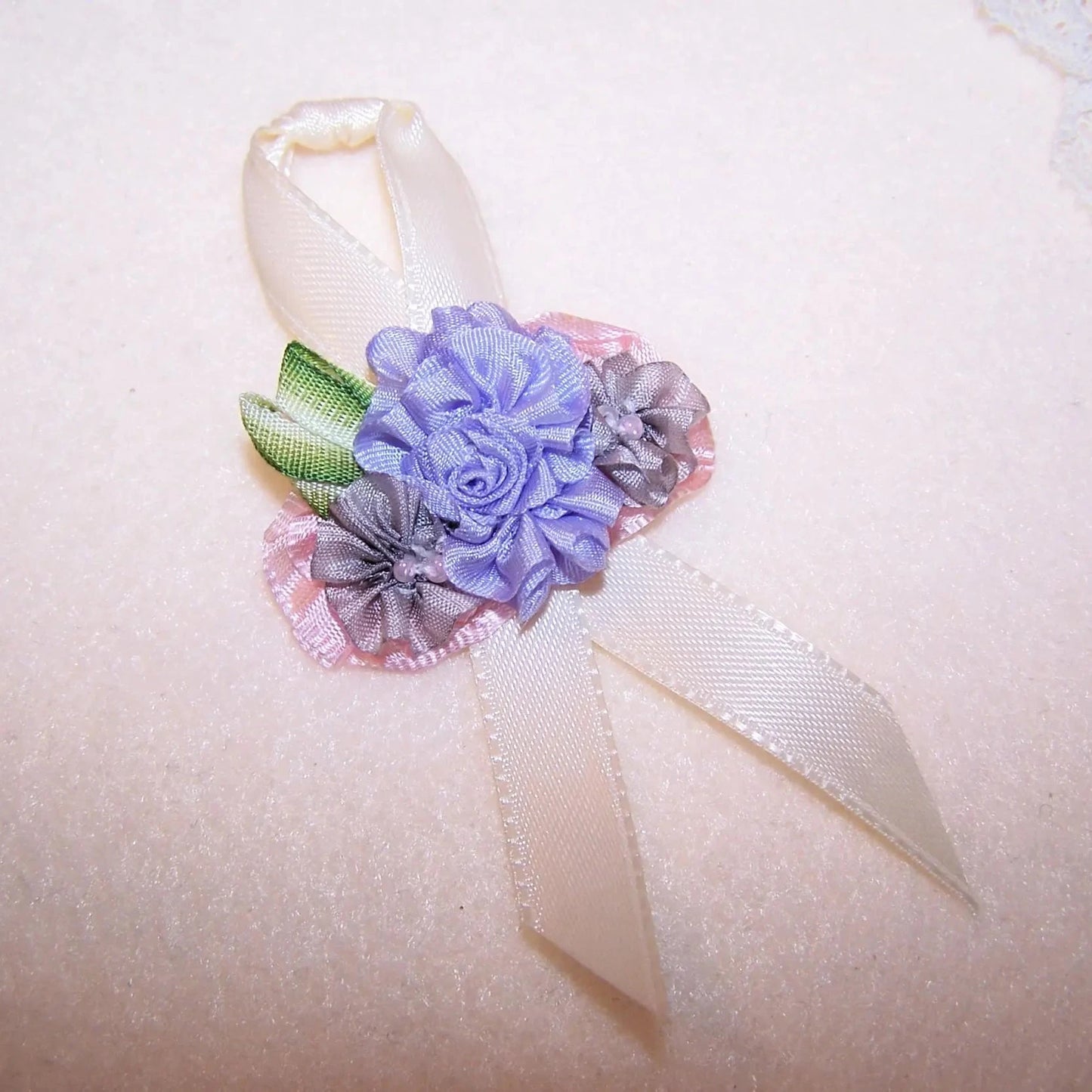 Revival French Ribbonwork Applique - Lavender / Dusty Mauve Florals