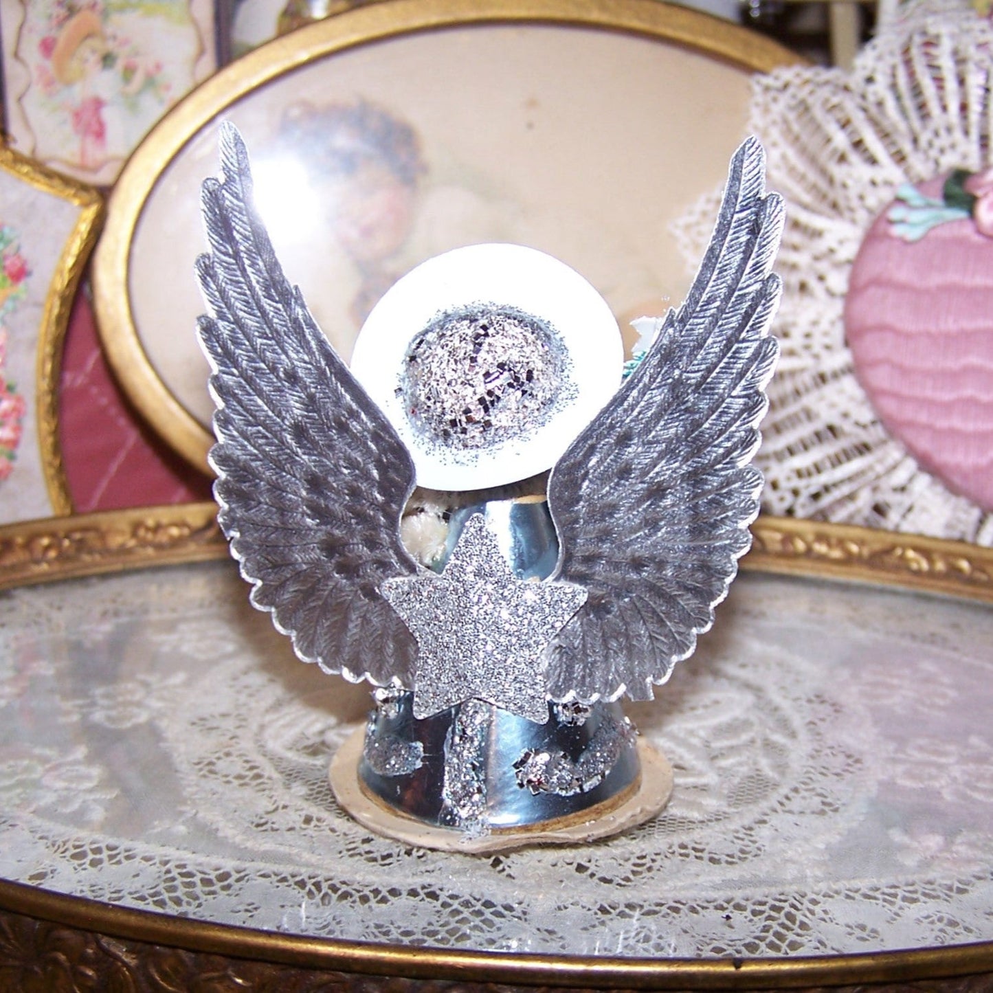 Upcycled Made in Japan Christmas Ornament - Silver Blue Angel
