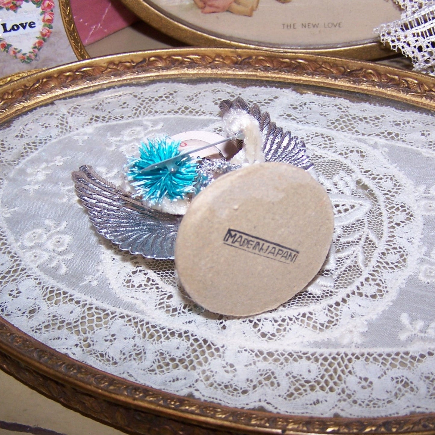 Upcycled Made in Japan Christmas Ornament - Silver Blue Angel