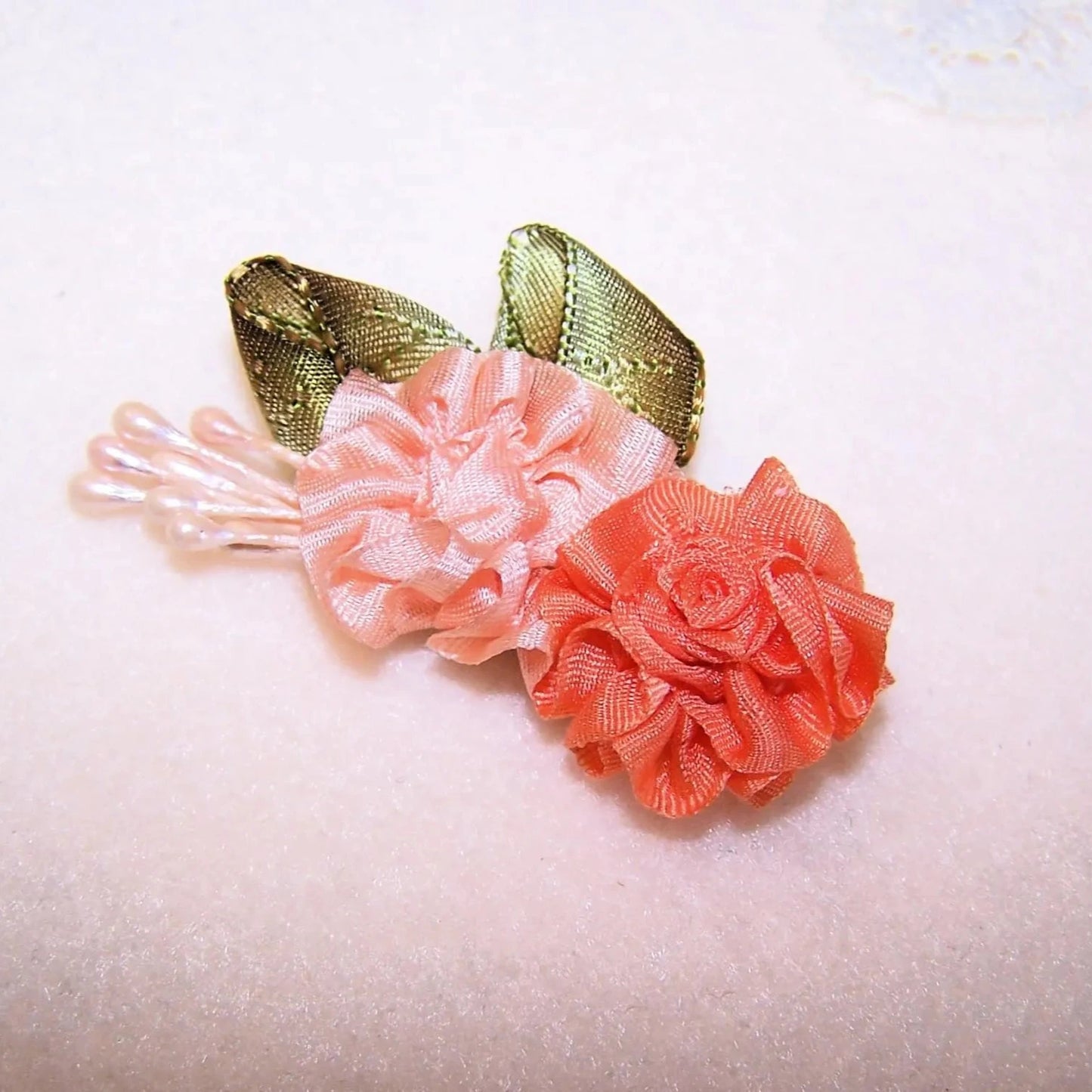 Revival French Ribbonwork - Orange Peach Silk Flower Applique