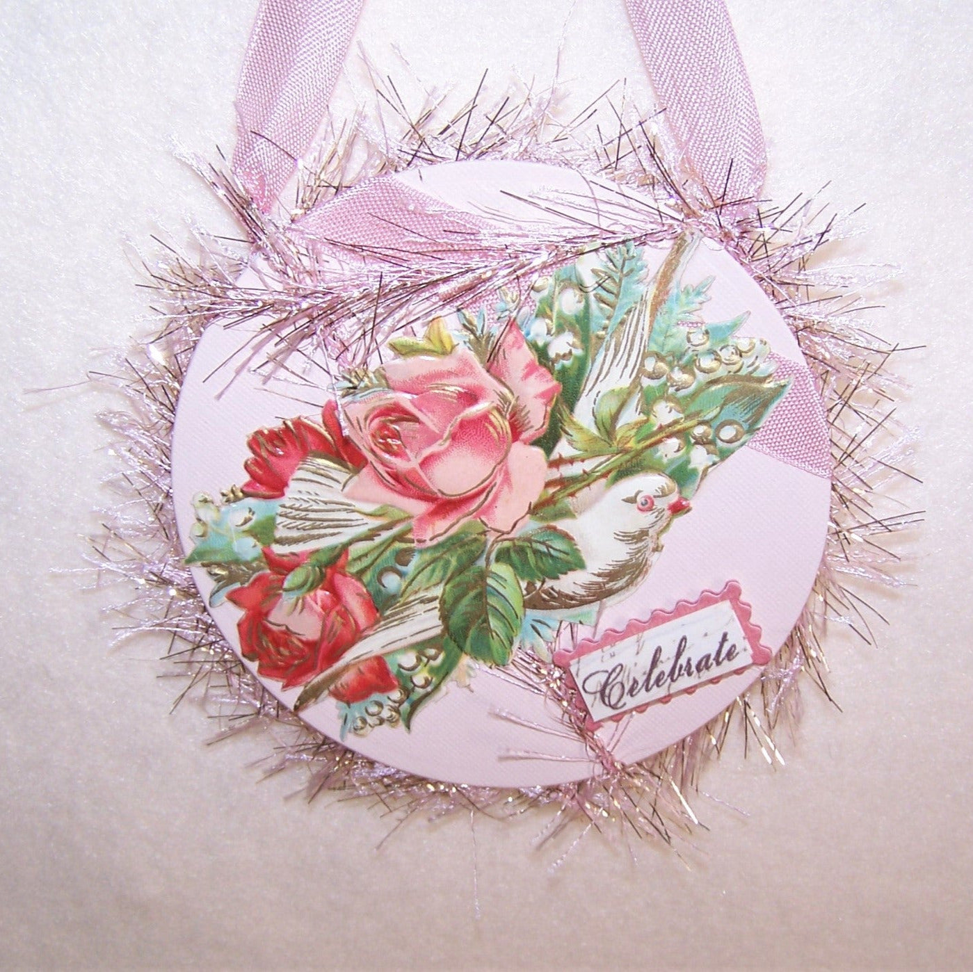 Mixed Media Gift Card or Package Decoration / Dove Ornament - Celebrate
