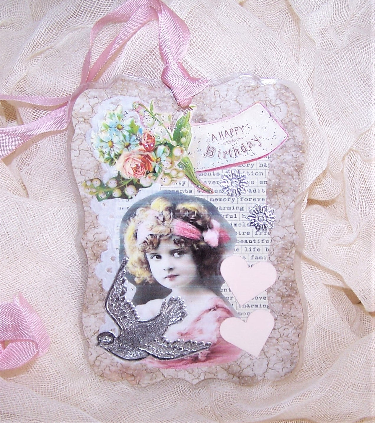 Mixed Media Gift Tag or Package Tie | A HAPPY BIRTHDAY