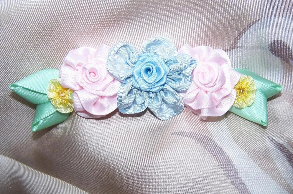 Revival French Ribbonwork Spray - Powder Blue, Pink and Yellow