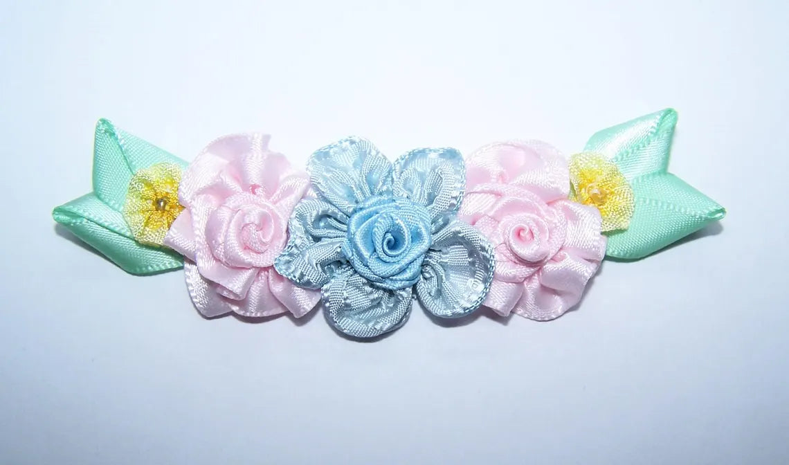 Revival French Ribbonwork Spray - Powder Blue, Pink and Yellow
