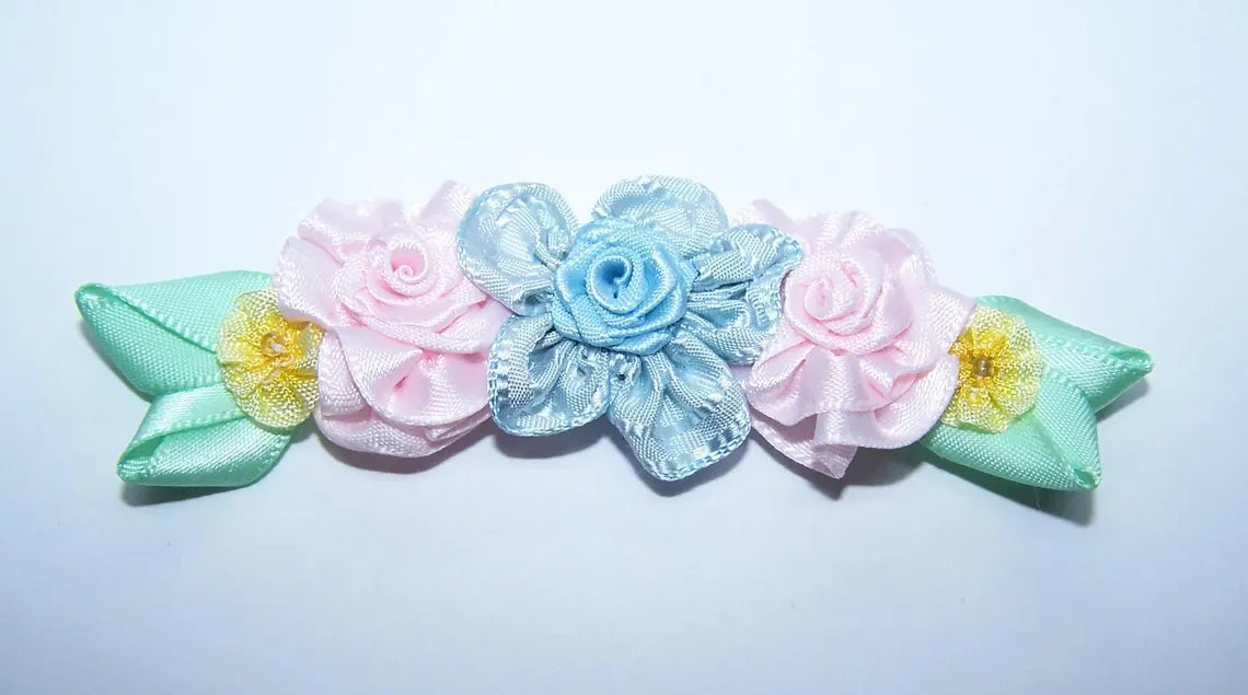 Revival French Ribbonwork Spray - Powder Blue, Pink and Yellow