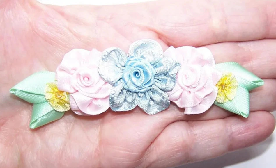 Revival French Ribbonwork Spray - Powder Blue, Pink and Yellow