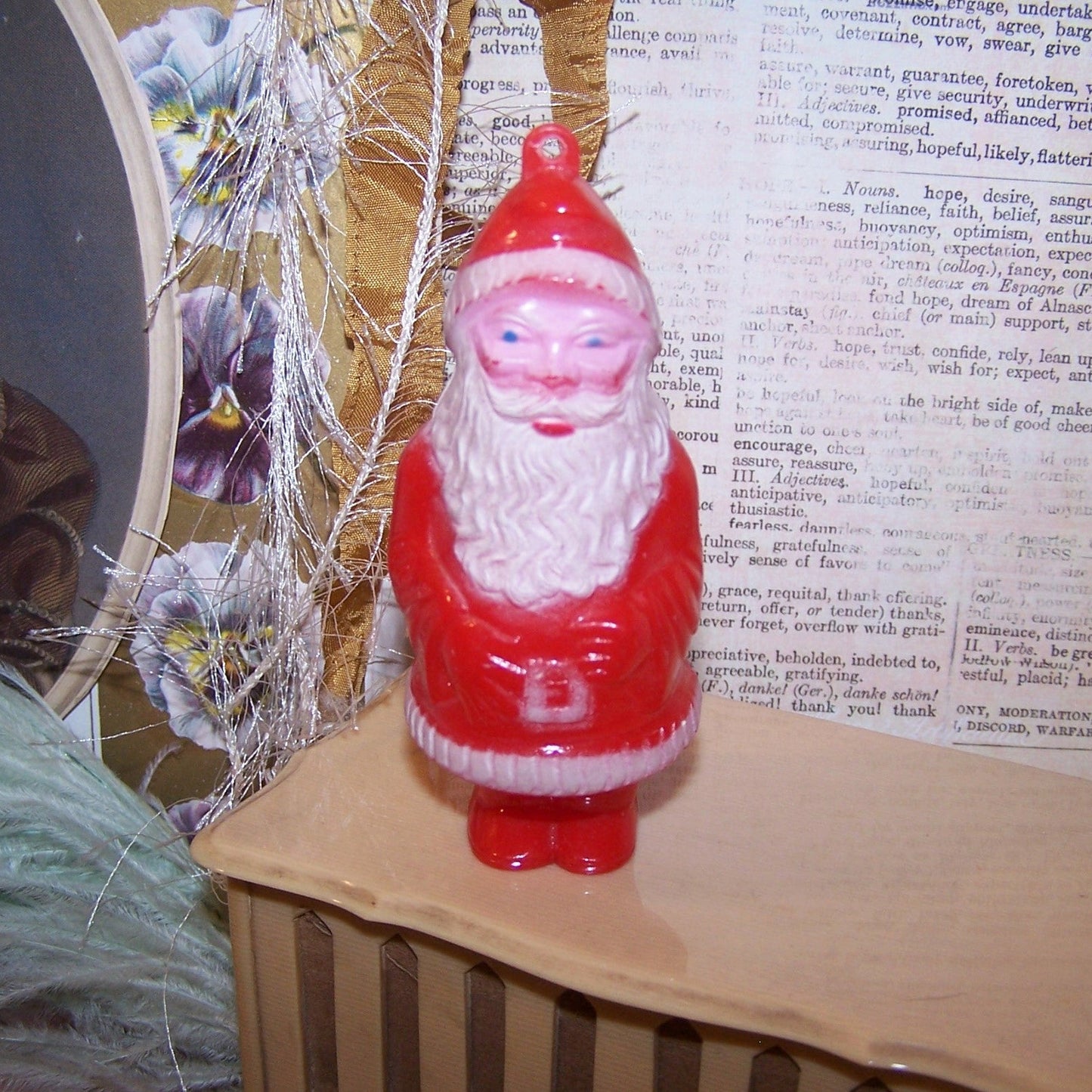 Vintage Red/White Hard Plastic Santa Claus Christmas Ornament