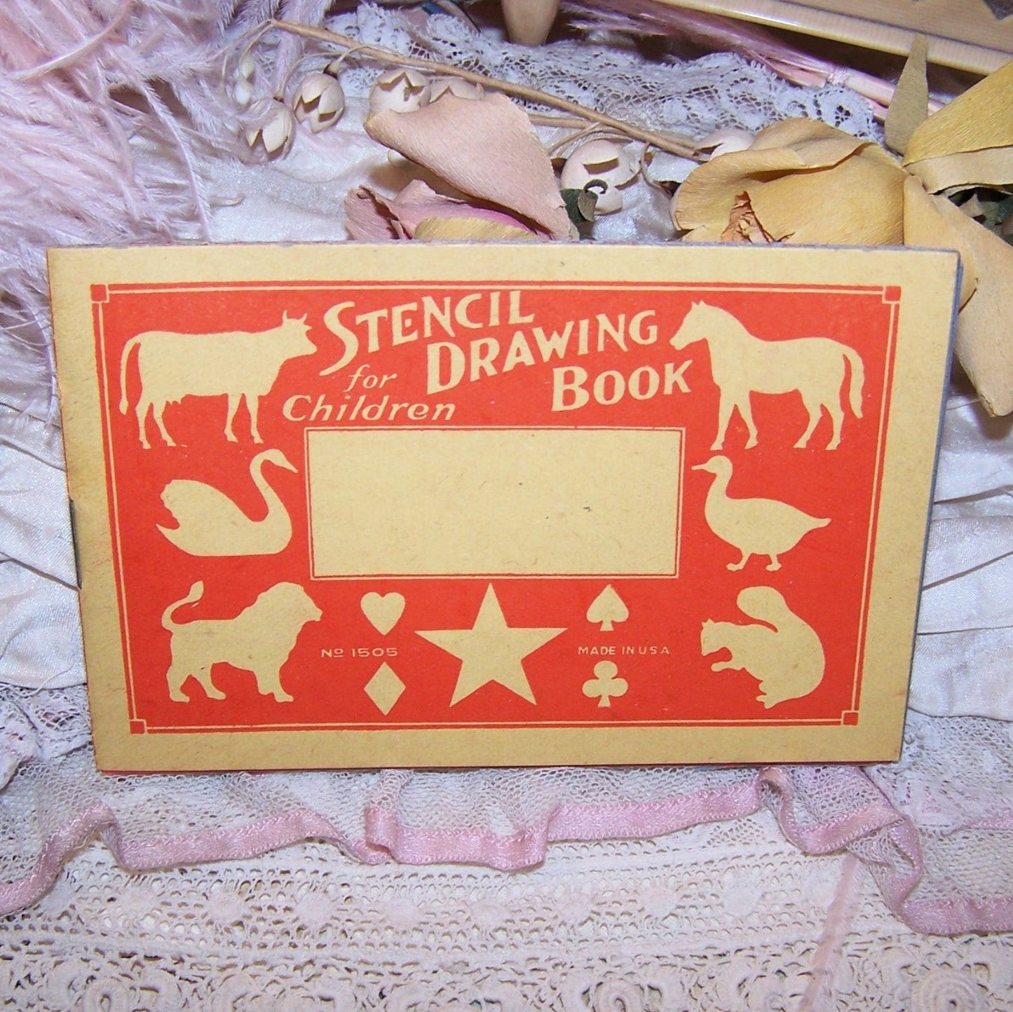 Art Deco Mini Stencil Drawing Book for Children. Unused condition. Stencil pieces include butterfly, swan, parrot and bird. No 1505 Made in USA.