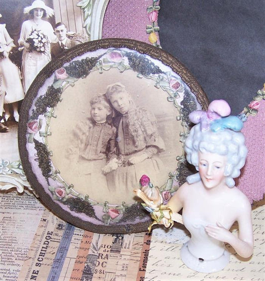 Boudoir Picture Frame with Antique French Ribbonwork Rococo Trim