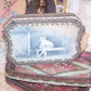 Antique French Candy Box - Handpainted Pierrot and Rococo Ribbon Roses Trim