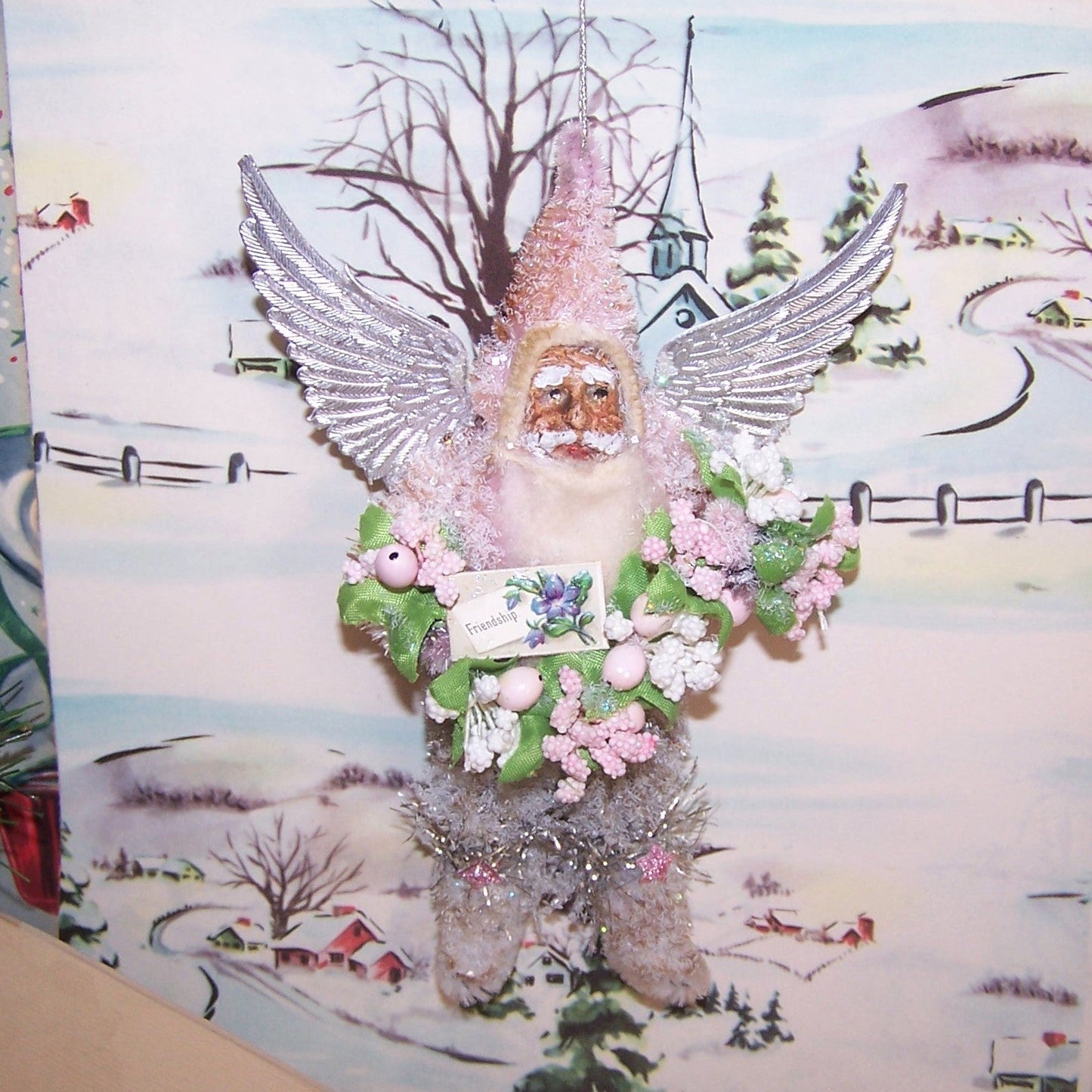 Pink Chenille Santa Claus Christmas Ornament | A Sign of Friendship