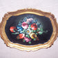 Made in Italy Italian Tole Tray - Handpainted Florals on Black Background