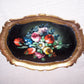 Made in Italy Italian Tole Tray - Handpainted Florals on Black Background