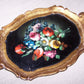 Made in Italy Italian Tole Tray - Handpainted Florals on Black Background