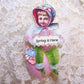 Handcrafted Chenille Ornament | Victorian Girl on Pink Egg - SPRING IS HERE
