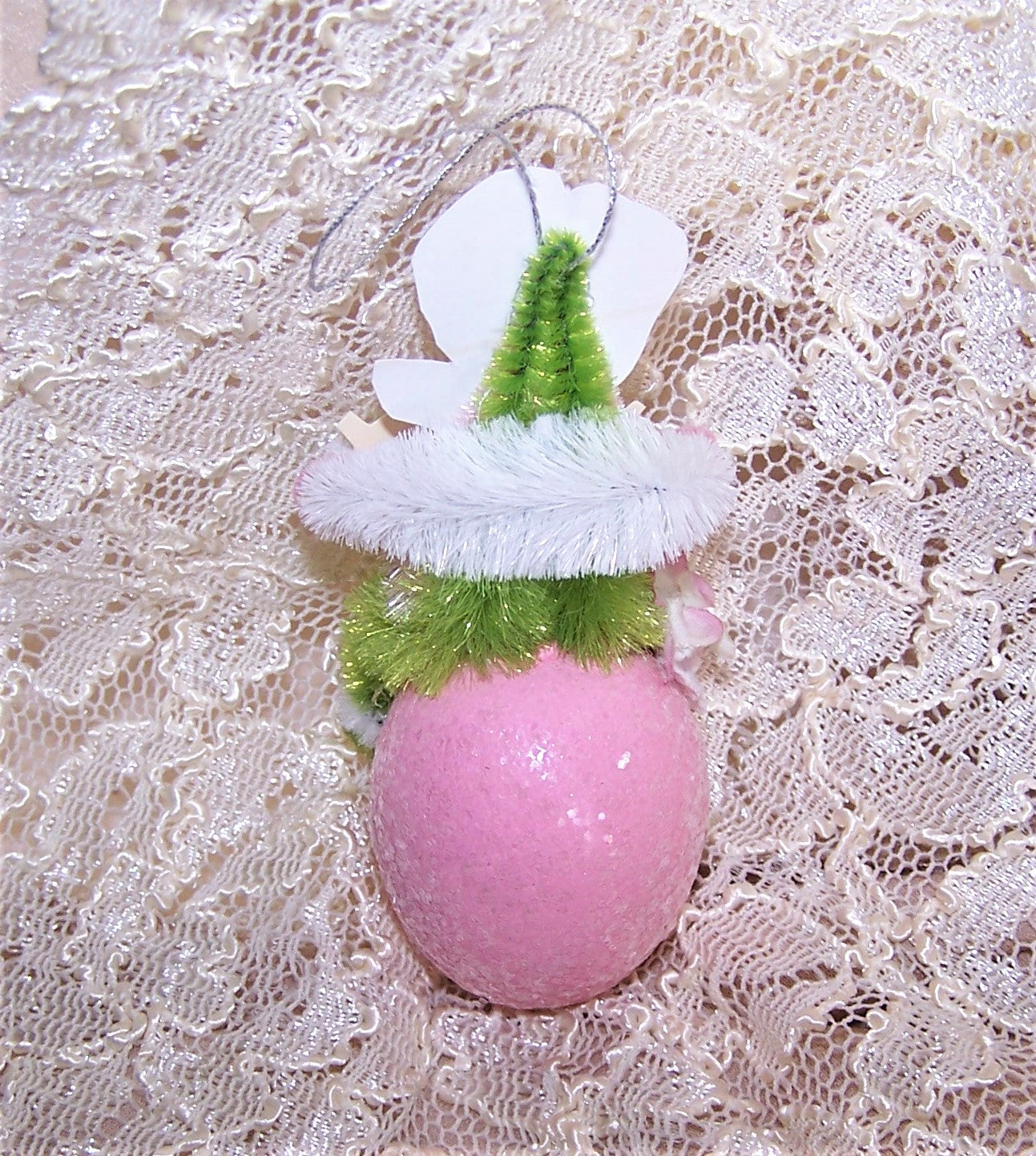Victorian Revival Chenille Ornament | Little Girl on Egg - Spring is Here