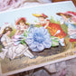 Revival French Ribbonwork Rose - Blue Satin Green Leaves and Sugar Pips