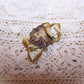 Antique French Ribbonwork - Ombre Ribbon Rose with Leaves