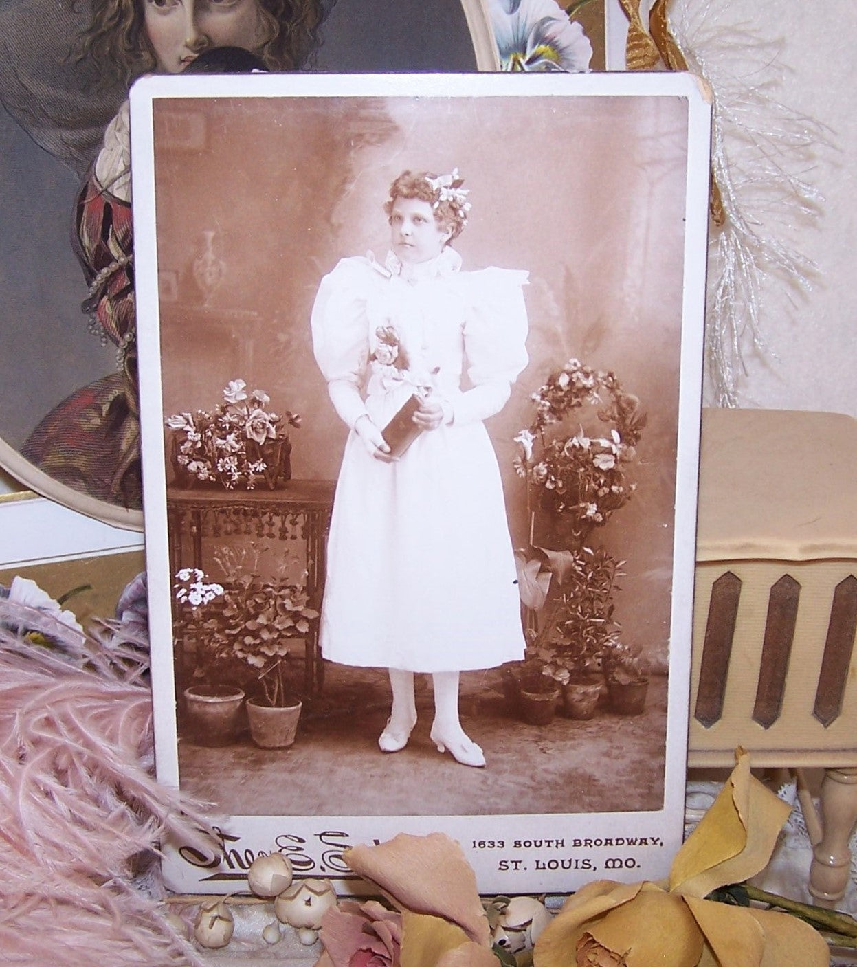 Antique Cabinet Card Photograph - The Graduate | Lovely Lady with Flowers