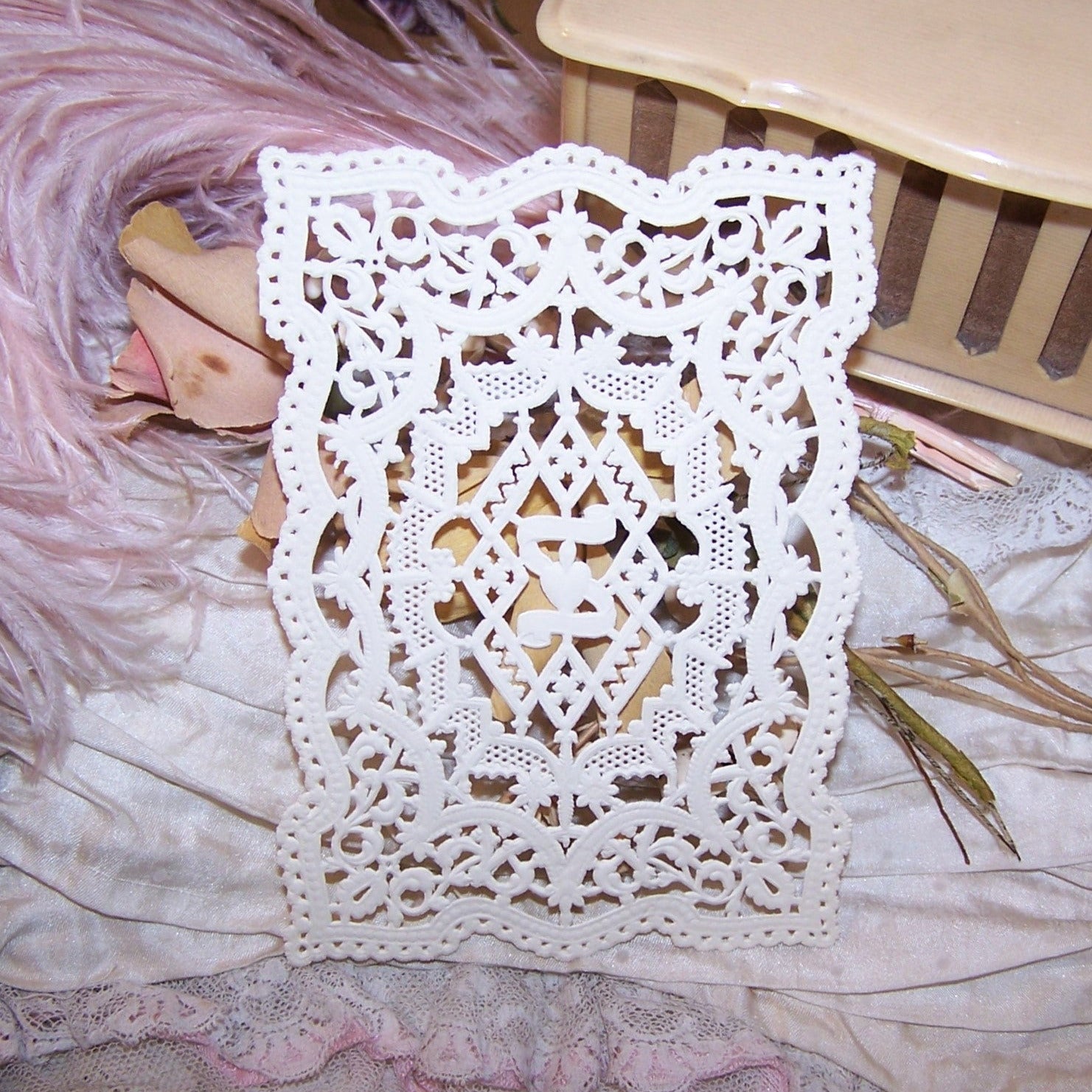Genuine Antique Victorian Paper Lace - Intricate Design with Heart Center
