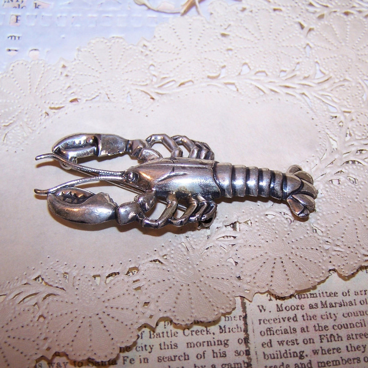 Vintage BEAU Sterling Silver Lobster Pin Brooch