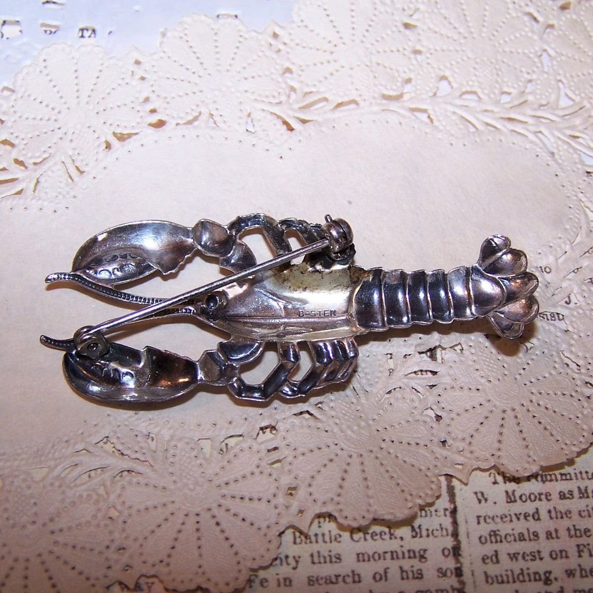 Vintage BEAU Sterling Silver Lobster Pin Brooch